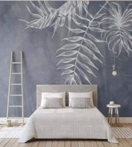3D White Leaves Bedroom Wallpaper